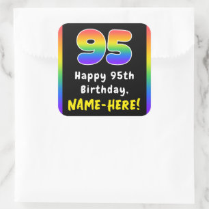 95th Birthday: Rainbow Spectrum # 95, Custom Name Square Sticker