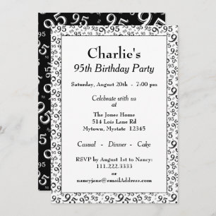 95th Birthday Random Number Pattern Black/White Invitation