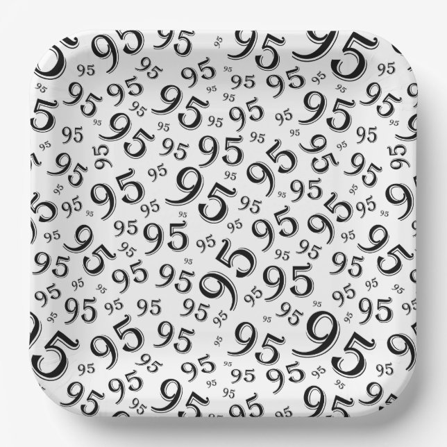 95th Birthday Random Number Pattern Black/White Paper Plate (Front)