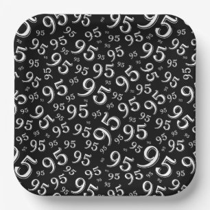95th Birthday Random Number Pattern Black/White Paper Plate