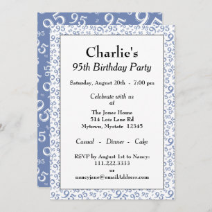 95th Birthday Random Number Pattern Blue/White Invitation