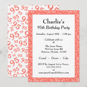 95th Birthday Random Number Pattern Coral/White Invitation