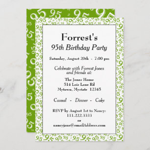 95th Birthday Random Number Pattern Green/White Invitation