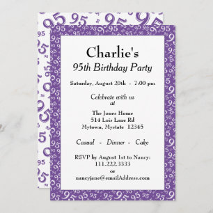 95th Birthday Random Number Pattern Purple/White Invitation