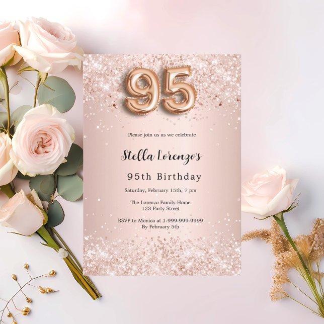 95th birthday rose gold pink confetti luxury invitation (Creator Uploaded)