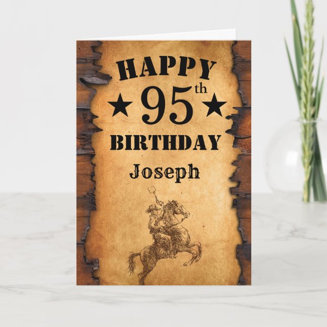 95th Birthday Rustic Country Western Cowboy Horse Card (Front)