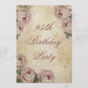 95th Birthday Shabby Chic Roses and Lace Invitation