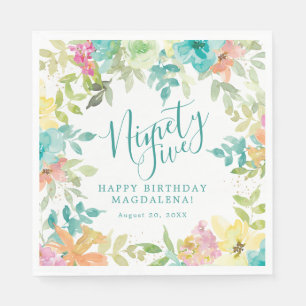 95th Birthday Summer Watercolor Floral Custom Napkin