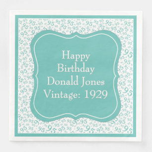 95th Birthday Teal/White Bracket Number Pattern Napkin