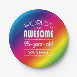 95th Birthday Worlds Best Fabulous Rainbow Paper Plate