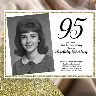 95th Custom Photo White and Gold  Invitation