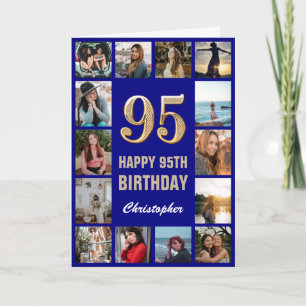 95th Happy Birthday Navy Blue & Gold Photo Collage Card