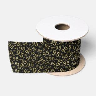 95th Modern Random Number Pattern Black/Gold Satin Ribbon