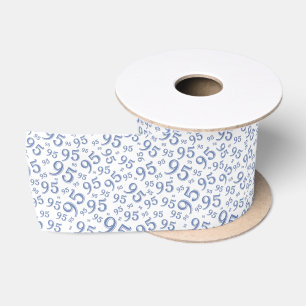 95th Modern Random Number Pattern Blue/White Satin Ribbon
