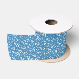 95th Modern Random Number Pattern Blue/White Satin Ribbon