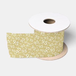 95th Modern Random Number Pattern Gold/White Satin Ribbon