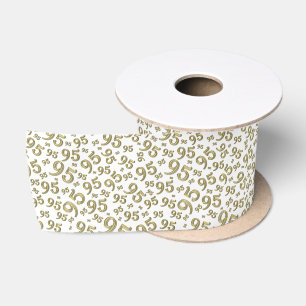 95th Modern Random Number Pattern Gold/White Satin Ribbon