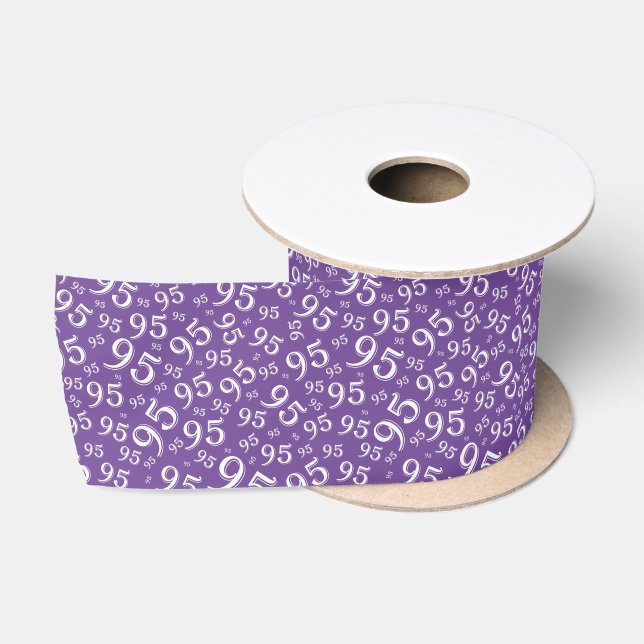 95th Modern Random Number Pattern Purple/White Satin Ribbon (Spool)