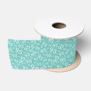 95th Modern Random Number Pattern Teal/White Satin Ribbon