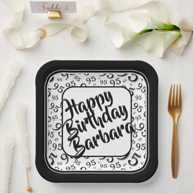 95th Party Random Number Pattern Black/White Paper Plate (Wedding)