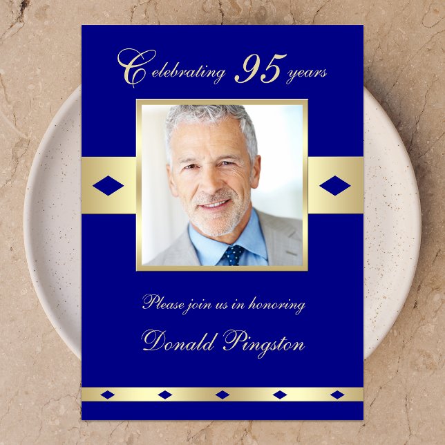 95th Photo Birthday Party Invitation Navy 95 (Creator Uploaded)