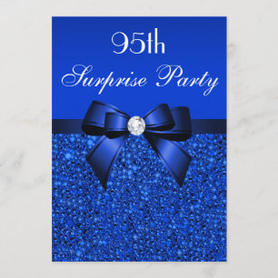 95th Surprise Party Royal Blue Sequins and Bow Invitation