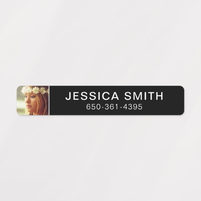 96 Sticker Labels Your Photo, Name & Phone (Design 1)