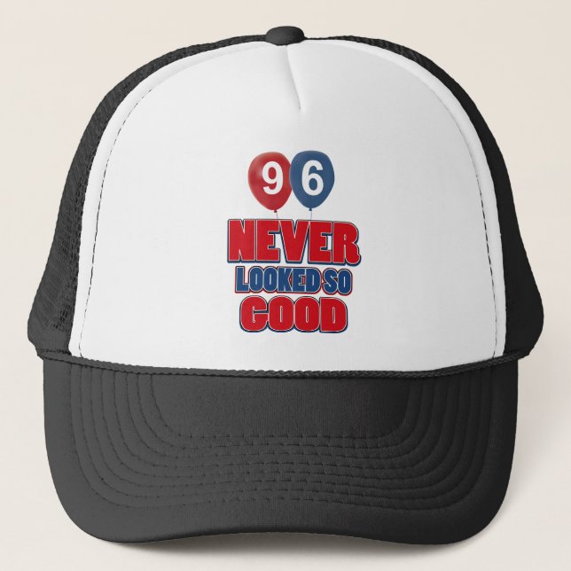 96 year old birthday designs trucker hat (Front)