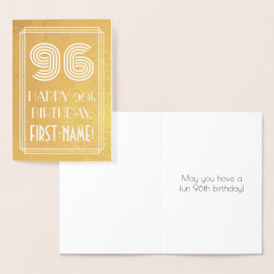 96th Birthday – Art Deco Inspired Look "96" + Name Foil Card