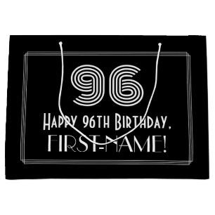 96th Birthday — Art Deco Inspired Look "96" & Name Large Gift Bag