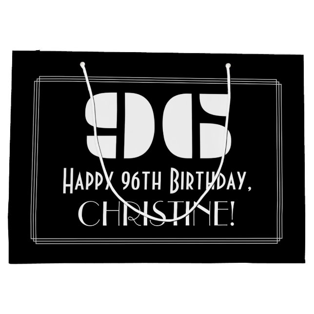 96th Birthday ~ Art Deco Inspired Look "96" + Name Large Gift Bag (Back)
