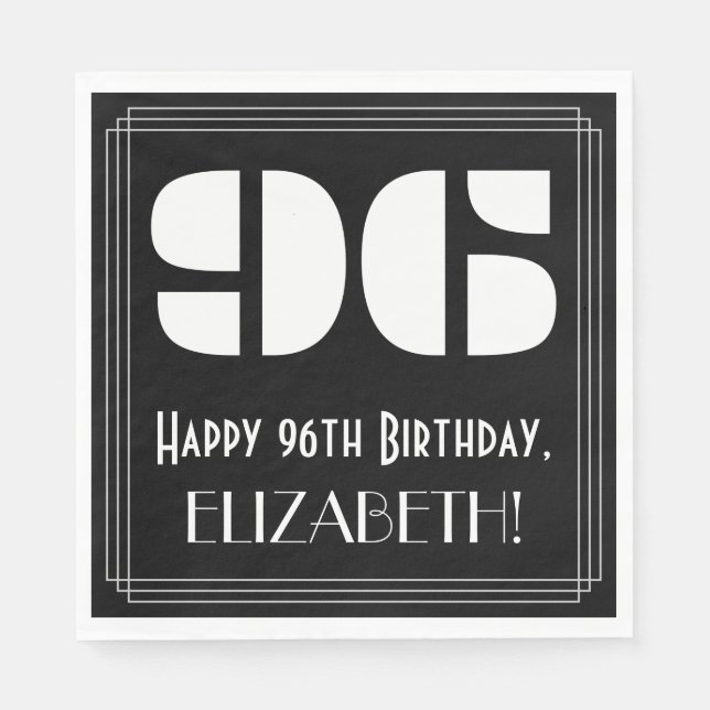 96th Birthday: Art Deco Inspired Look "96" + Name Napkin (Front)