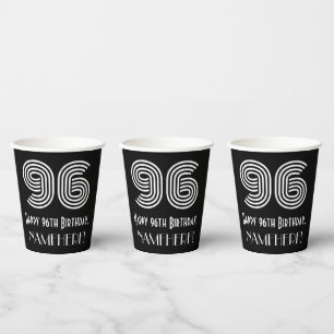 96th Birthday — Art Deco Inspired Look “96” + Name Paper Cups