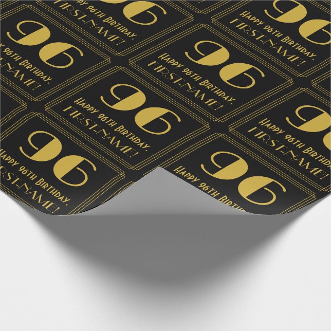 96th Birthday ~ Art Deco Inspired Look "96", Name Wrapping Paper (Corner)