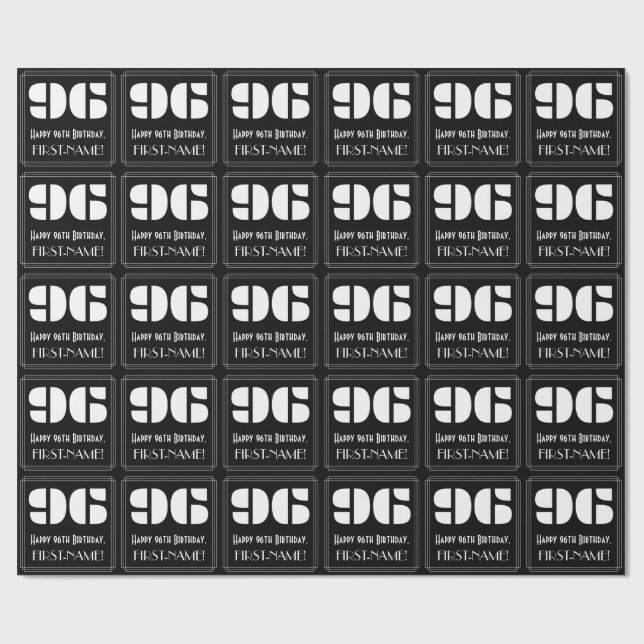 96th Birthday: Art Deco Inspired Look "96" & Name Wrapping Paper (Flat)