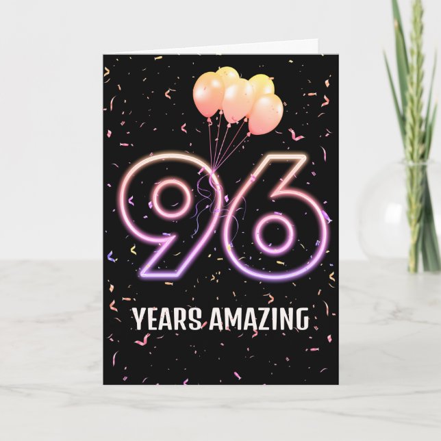 96th Birthday Balloons and Confetti Card (Front)