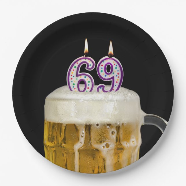 96th Birthday Beer on black Paper Plate (Front)