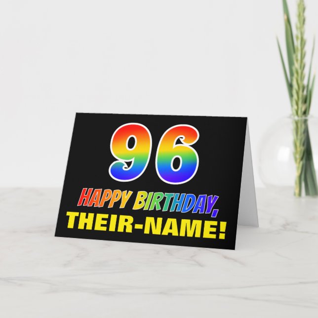 96th Birthday: Bold, Fun, Simple, Rainbow 96 Card (Front)