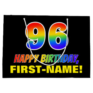 96th Birthday: Bold, Fun, Simple, Rainbow 96 Large Gift Bag