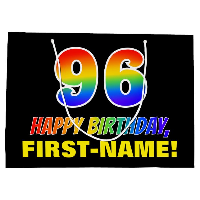 96th Birthday: Bold, Fun, Simple, Rainbow 96 Large Gift Bag (Back)