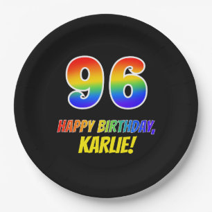 96th Birthday: Bold, Fun, Simple, Rainbow 96 Paper Plate