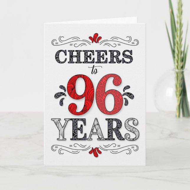 96th Birthday Cheers in Red White Black Pattern Card (Front)