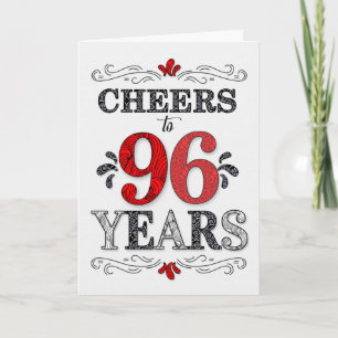 96th Birthday Cheers in Red White Black Pattern Card