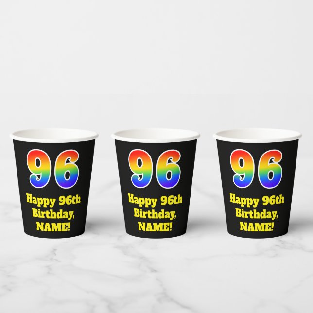 96th Birthday: Colourful, Fun, Exciting, Rainbow 9 Paper Cups (Multi)
