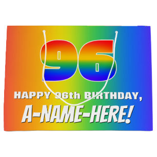 96th Birthday: Colourful, Fun Rainbow Pattern # 96 Large Gift Bag