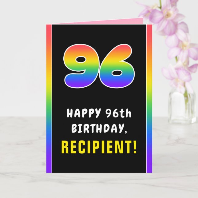 96th Birthday: Colourful Rainbow # 96, Custom Name Card (Orchid)