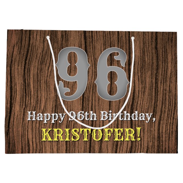 96th Birthday: Country Western Inspired Look, Name Large Gift Bag (Back)