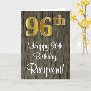 96th Birthday: Elegant Faux Gold Look #, Faux Wood Card