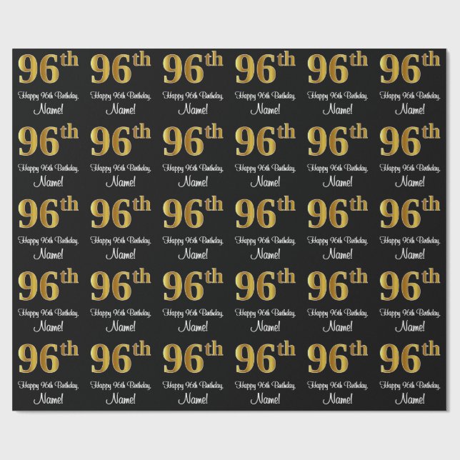 96th Birthday: Elegant Luxurious Faux Gold Look # Wrapping Paper (Flat)