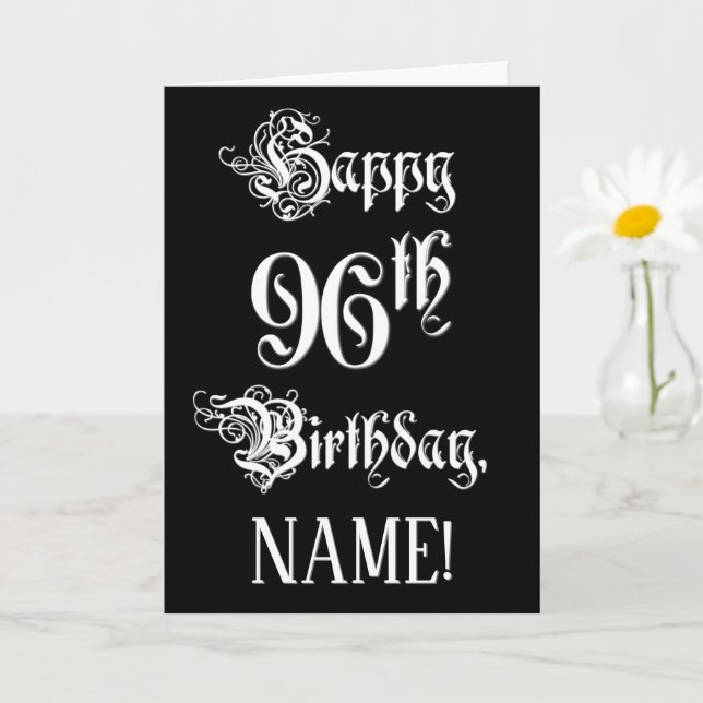 96th Birthday: Fancy, Elegant Script + Custom Name Card (Small Plant)